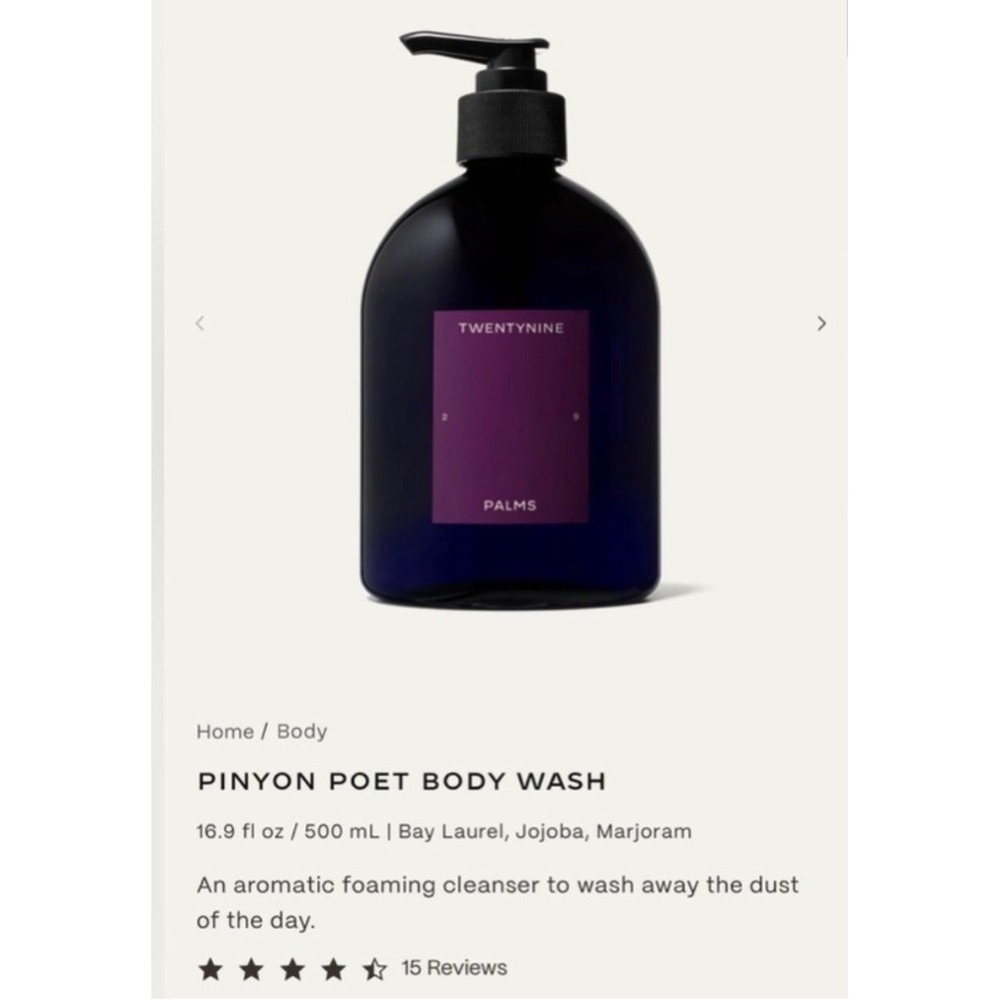 TWENTYNINE PALMS Pinyon Poet Body Wash‎ Bay Laurel Jojoba Marjoram 16.9 oz